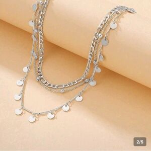 Silver Layered Necklace with Disc Charms